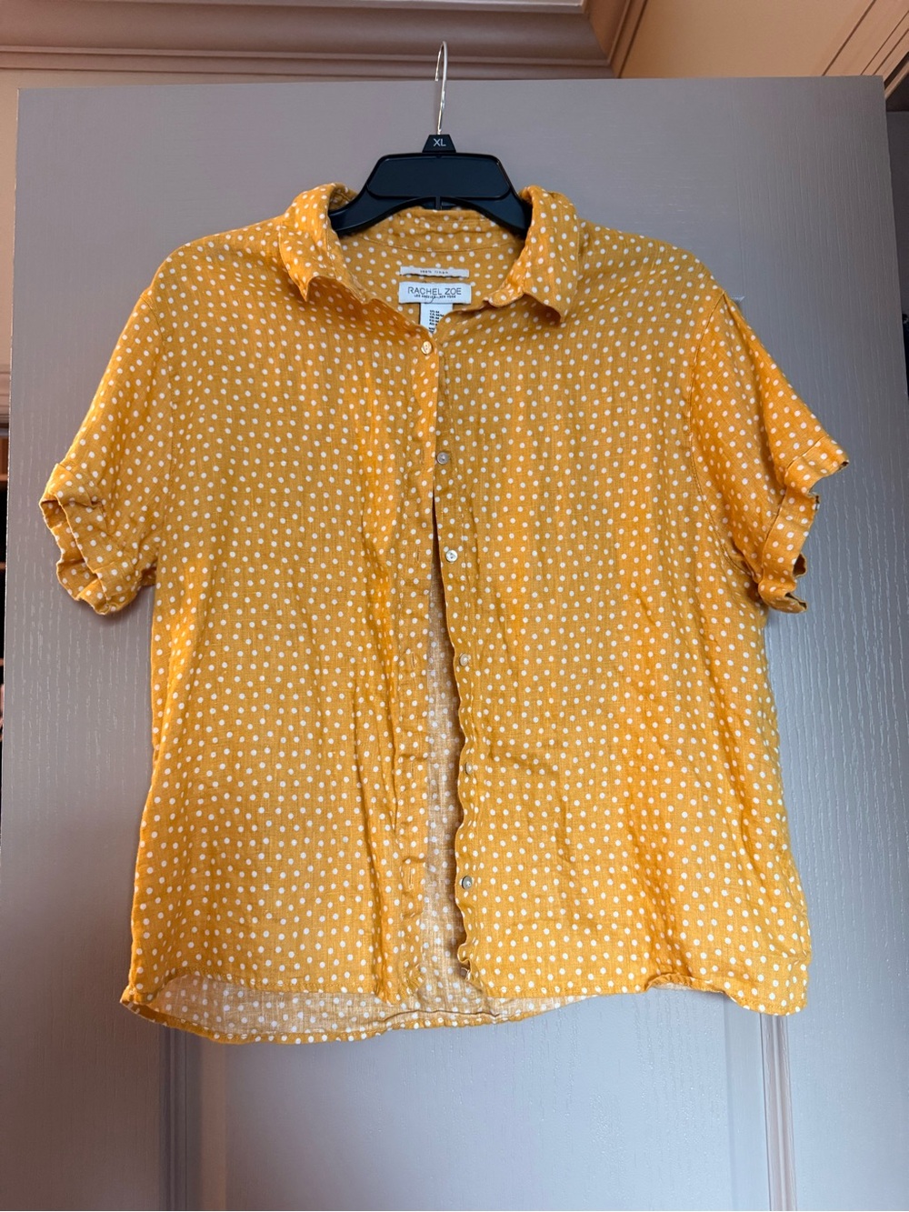 Rachel Zoe Mustard Yellow Polka Dot Button-Down Shirt